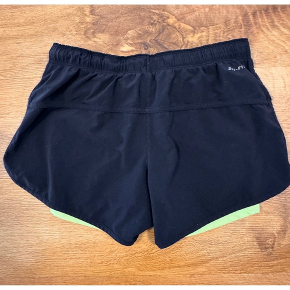 Nike Lacrosse Dri-Fit Shorts Womens Medium Black Neon Green 2-in-1 Running - Picture 5 of 8